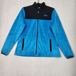 Fila Sport Women Size Small Blue/Black Casual Full Zip-Up Fleece Sweater